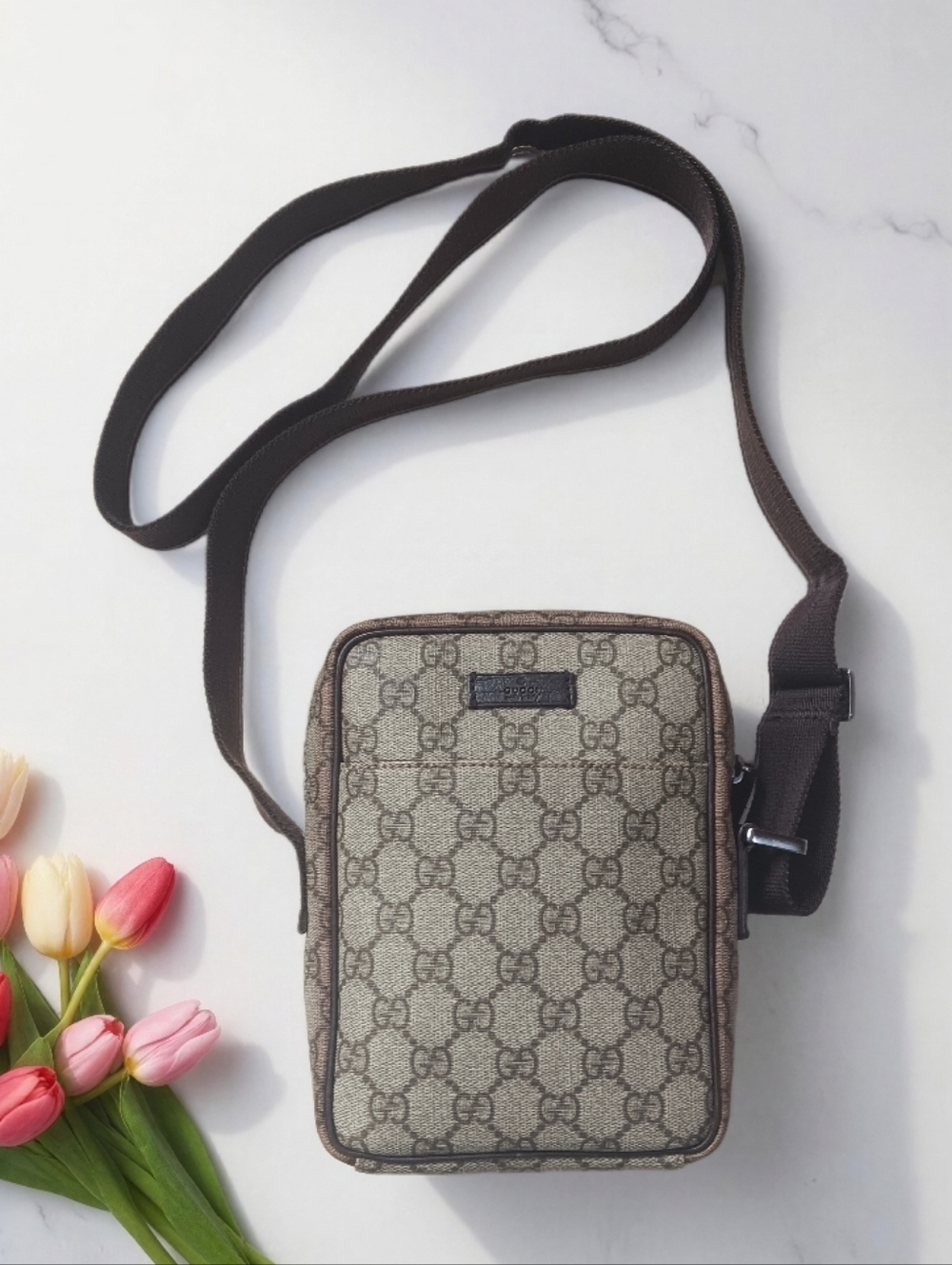 Gucci GG Supreme Canvas Messenger Bag Brown Leather Crossbody ✨ - Picture 3 of 16